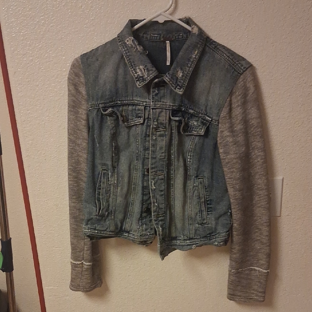 Denim Jacket with Gray Sleeves